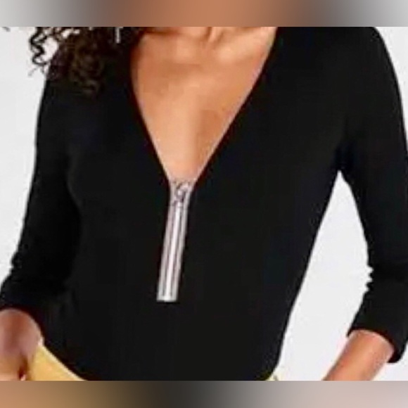 Black front zipper bodysuit NEW with tags by express. Snap closure sz large - Picture 13 of 14